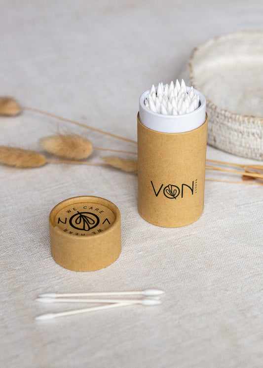 Von Beauty Mini Pointy organic Cotton Buds Open Box